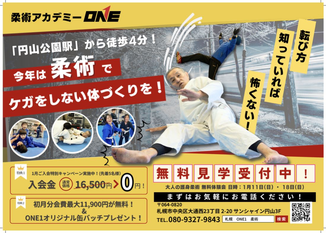 柔術アカデミーONE 新春入会キャンペーンのチラシ